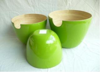 Green Lacquer Coated Bamboo Salad Bowl